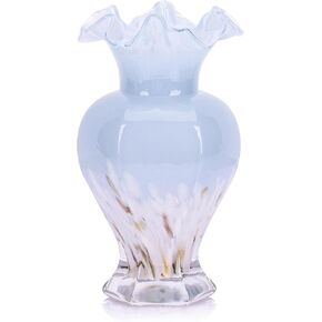 Pink and White Blown Glass Vase, Unique Glass Art Decor Colorful Vase, Opaque Glass Decor Vase for Home Decor, Dining Table Centerpiece, Living Room, Entryway, Kitchen (Pink White)