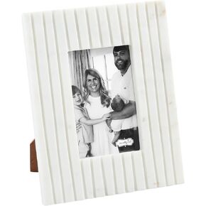 Mud Pie 4X6 White Stripe Marble Frame; 9 3/4" x 7 3/4"