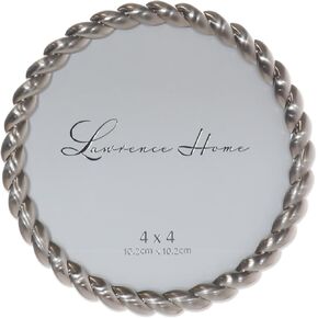 Lawrence Frames 4x4 Round Brushed Nickel Metal Picture Frame with Rope Design