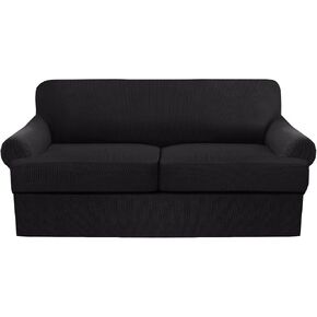 4 Piece T Cushion Sofa Slipcovers Thick Couch Cover Furniture Protector Stretch T Cushion Sofa Covers for 3 Cushion Couch with 3 Individual T Cushion Covers Washable (Navy, Sofa) (LJX)