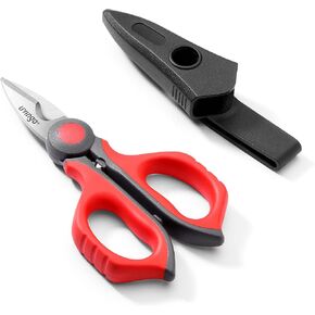 LIVINGO Electrician Scissors: 6 Inch Sharp Heavy Duty Wire Shears - Stainless Steel Serrated Notch Blade with Belt Clip, Stripper Fiber Optic, Crimping Aluminium Copper Soft Cable Line