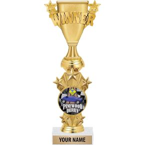 Crown Awards Personalized Winner Derby Trophies - 10.5" Gold Derby Blue Car Starburst Trophy Prime