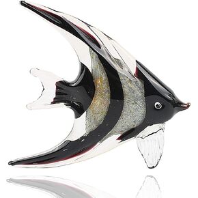 Hophen Art Glass Crystal Tropical Angel Swallow Fish Blown Handmade Sea Animal Figurine Sculpture Home Decor Collectible Statue Paper Weight Gift Ornament (Rainbow)