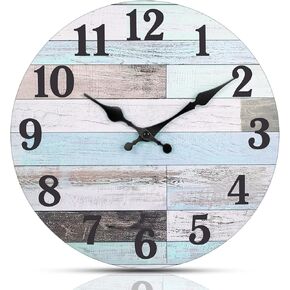 ساعة الحائط: ساعات حائط صامتة تعمل بالبطارية، ساعة خشبية لمنزل المزرعة ريفي عتيق وساعات ديكور عتيقة لغرفة المعيشة والمطبخ وغرفة النوم والمنزل والحمام in Kuwait