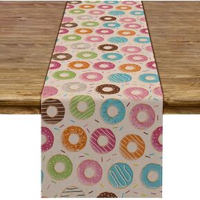 Donut Table Runner Sweet Dount Grow Up Dessert Themed Birthday Baby Shower Party Candy Buffet Kitchen Dining Home Decor