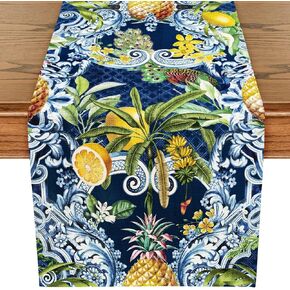 WRAPAHOLIC Tropical Vibe Table Runner - 13 x 72 Inch - Farmhouse Indoor Kitchen Anniversary Wedding Dining Table Decorations for Home Party - Pineapple and Lemon