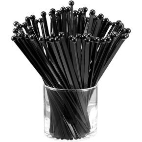 Honoson 100 Pieces Disposible Plastic Round Top Crystal Swizzle Sticks (Gold)