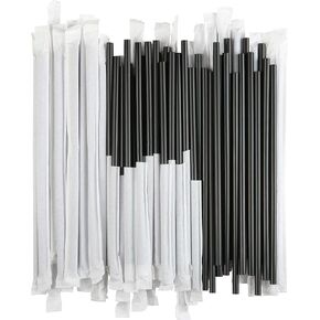 Disposable Plastic Drinking Straws - Individually Paper Wrapped (Clear, 500)