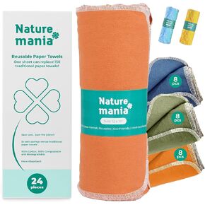 24 Reusable Paper Towels - Paperless Paper Towels made with Super-Soft, Pure Absorbent 100% Cotton, Washable Paper Towel Set for Kitchen, Eco Friendly Cloth Paper Towels LIMITED SUNSHINE SERIES
