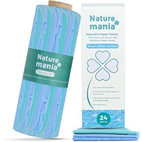 24 Reusable Paper Towels - Paperless Paper Towels made with Super-Soft, Pure Absorbent 100% Cotton, Washable Paper Towel Set for Kitchen, Eco Friendly Cloth Paper Towels LIMITED SUNSHINE SERIES