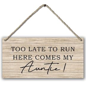 PHAMTE Ring Bearer Sign, Ring Bearer Wedding Too Late to Run Here Comes My Auntie Plaque Sign Wall Hanging, White Wedding Decor 12 x 6 Inches
