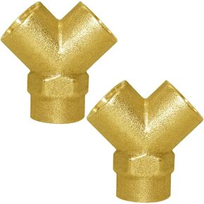 Joywayus Brass Pipe Fitting Y-shaped 1/4" NPT Female x 1/4" NPT Female x 1/4" NPT Female Connector 3-way Fitting Coupler Adapter (Pack of 2)
