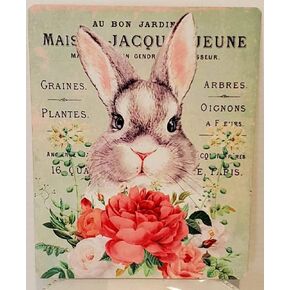 Primitive Rabbit Easter Sign, Antique Easter Decorations Home Wall Art Modern Farmhouse Sign Retro Metal Tin Sign Vintage Sign for Home Coffee Wall Decor 8x12 Inch