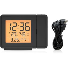 BALDR Projection Alarm Clock - Atomic Digital Alarm Clock - Displays Time, Date, Indoor Temperature - Large Time Projection on Ceiling - Snooze Button, USB Cable Powered (Included)