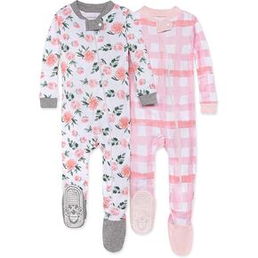 Burt's Bees Baby Baby Girls Pajamas, Zip Front Non-Slip Footed Sleeper Pjs, 100% Organic Cotton, Whimsical Garden, 24 Months