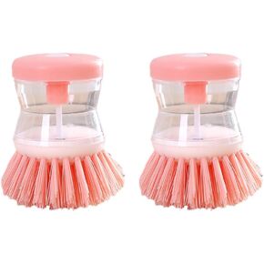 2Pcs Pink Dish Brush with Soap Dispenser,Soap Dispensing Brush, Kitchen Brush,Dish Pot Pan Sink Cleaning, Dish Brush Washing Utensils,Washing Up Liquid Soap Dispenser,Soap Dispensing Dish Brush