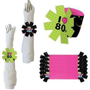 Big Dot of Happiness 80’s Retro - Totally 1980s Party Paper Napkin Holder - Napkin Rings - Set of 24