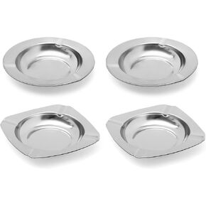 Ashtrays - Metal Ash Trays for Cigarettes Indoor & Outdoor - Home Ashtray Set for Cigars, 2 Pcs Round (D 4.72") & 2 Pcs Squares (4.33"x4.33") - Stainless Steel Ashtray for Patio Table