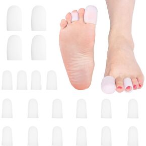 Toe Tube Caps - 20 Soft Silicone Sleeves - Offers Pain/Friction/Pressure Relief - Ideal for Bunions, Blisters, Corns, Callus Problems, Toenail Loss, Ingrown Toenails, Hammer Toes - Adjustable Size