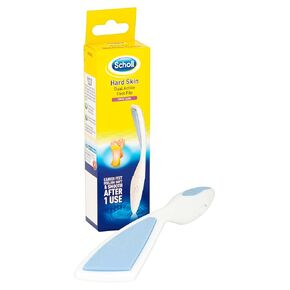Scholl Hard Skin Foot File - Double Action Footfile for Hard Skin Removal and Rough Skin Smoothing, Soft Grip Extendable Handle for Comfortable Use