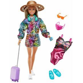 Barbie Holiday Fun Doll (12 inches), Blonde Highlighted Hair, Travel Tote & Hat, Swimsuit & Summer Accessories, Great For Kids 3 to 7 Years Old
