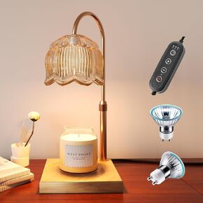 SESIIduo Candle Warmer Lamp, Timer & Dimmable for Jar Candles, Melter Electric Scented Candle Electric Melter Light with 2 Bulbs, Home Decor and Gift for Mother, Her, Wedding-Glass Wood in Kuwait