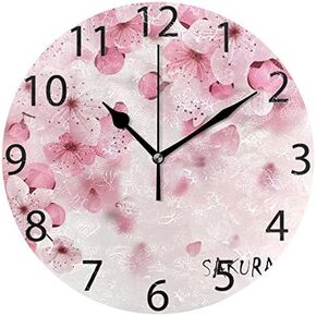 ALAZA Japanese Cherry Blossom Round Wall Clock, Silent Non Ticking Oil Painting Home Office School Decorative Clock Art