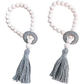 Curtain Tiebacks, Window Curtain Holders with Tassels and Wooden Beads for Bedroom Living Room Dining (Pink)