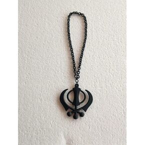Sikh Khanda Sahib Metal Car Hanging rear view mirror Show Peice - complete with chain (8 cm, black)