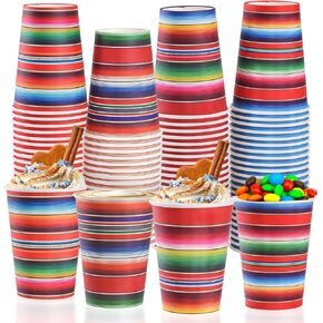 100 Pack Fiesta Paper Cups Mexican Serape Disposable Beverage Cups Cinco De Mayo Party Decorations for Mexican Fiesta Birthday Party Supplies