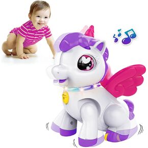 Dancing Robot for Kids Toddles with Music and LED Projection Girls Rotate Walk Electric Dolls- RC Automatically Avoid Obstacles Baby Toys
