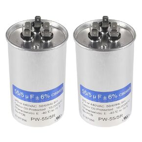 2 Pack 55+5 uF 55/5 MFD ±6% 370V/440V AC CBB65B Capacitor Dual Run Circular Start Capacitor for AC Motor Run or Fan Start or Condenser Straight