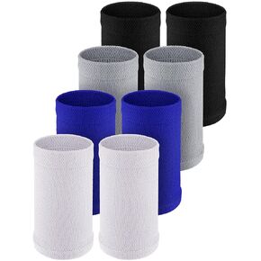 Newcotte 4 Pairs Compression Wrist Braces for Men and Women - Breathable Bands for Sports to Improve Circulation and Relieve Pain (Black, White, Gray, Blue, Medium)