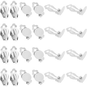 UNICRAFTALE 30pcs Flat Round Base Clip-on Earring Stainless Steel Non-Pierced Ear Hoops with Rubber 22mm Blank Earring Bezel Components Findings for Jewelry Making