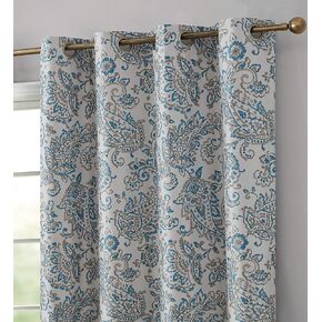 HLC.ME Amalfi Jacobean Paisley 100% Blackout Room Darkening Thermal Curtains Grommet Panels for Bedroom - Energy Efficient, Complete Darkness, Noise Reducing - Set of 2 (Blue, 52" W x 84" L)
