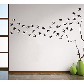 Flying Birds Art Wall Stickers Group of Swallows Bedroom Living Room Decoration Stickers Removable Wall Decal for Kids Room TM-21 (Black)