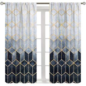 YCness Geometric Marble Curtains, Brown Gold Abstract Geometry Hexagon Pattern Texture Window Treatments for Bedroom Living Room, Brown Ombre Marble Drape 2 Panel Sets,42x45 Inch