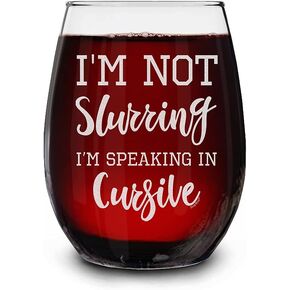 shop4ever I'm Not Slurring I'm Speaking In Cursive Engraved Stemless Wine Glass 15 oz. Funny Gift for Wine Lover