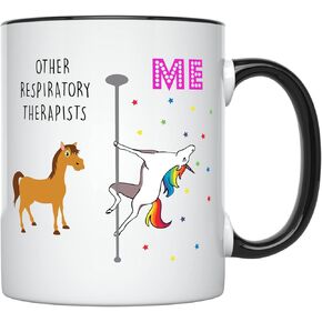YouNique Designs Respiratory Therapist Mug, 11 Ounces, Unicorn Mug for Respiratory Therapist Graduation Gifts, Respiratory Therapist Gifts for Women (Black Handle)