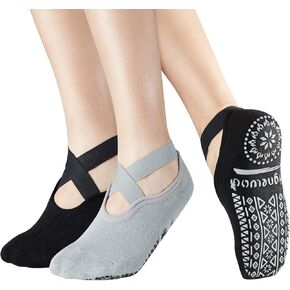 Yoga Pilates Non Slip Skid Socks for women,Anti Slip Grip Socks for Adult Ladies with Strap Sticky US 5-9