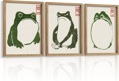 مجموعة هوموري مكونة من 3 قطع من لوحات فنية جدارية على شكل ضفدع ياباني مؤطرة، لافتات جدارية عتيقة، ديكورات بسيطة لطيفة in Kuwait