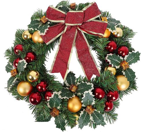 17.7" Christmas Wreath, Artificial Winter Christmas Red Wreath, Front Door Christmas Wreath for Indoor Outdoor Home Office Wall Wedding Holiday Christmas Decor in Saudi Arabia