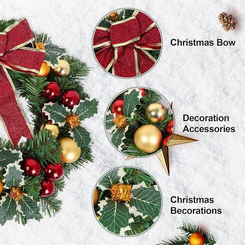 17.7" Christmas Wreath, Artificial Winter Christmas Red Wreath, Front Door Christmas Wreath for Indoor Outdoor Home Office Wall Wedding Holiday Christmas Decor in Saudi Arabia