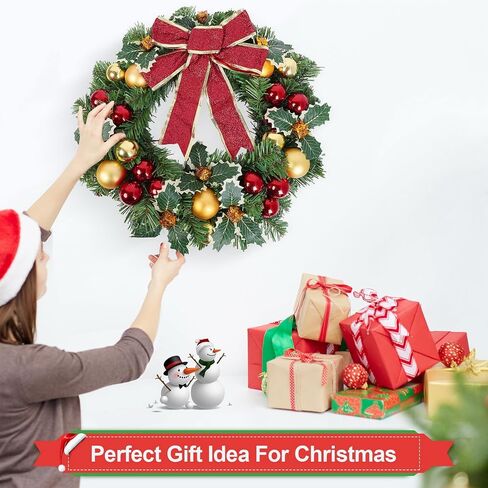 17.7" Christmas Wreath, Artificial Winter Christmas Red Wreath, Front Door Christmas Wreath for Indoor Outdoor Home Office Wall Wedding Holiday Christmas Decor in Saudi Arabia