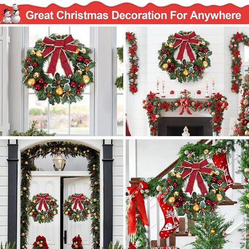17.7" Christmas Wreath, Artificial Winter Christmas Red Wreath, Front Door Christmas Wreath for Indoor Outdoor Home Office Wall Wedding Holiday Christmas Decor in Saudi Arabia