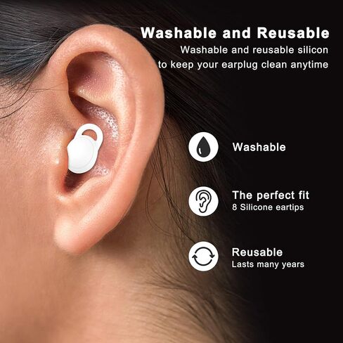 سدادات أذن لعزل ضوضاء النوم، سدادات أذن لحجب أصوات النوم، سدادات أذن من السيليكون لحماية السمع قابلة لإعادة الاستخدام للعمل والشخير والسباحة والحفلات الموسيقية والرماية - أسود in Kuwait
