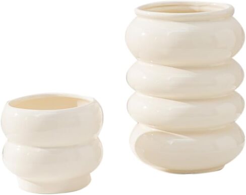 Anding White Vase Set. Flowers. White Ceramic Vase for Home Decor. Pampas Grass Vase. Boho Vase.Modern Vase. Decorative Vase for Home Decor. Clay Vase Flowerpot (AM6902 White) in Kuwait