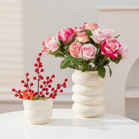 Anding White Vase Set. Flowers. White Ceramic Vase for Home Decor. Pampas Grass Vase. Boho Vase.Modern Vase. Decorative Vase for Home Decor. Clay Vase Flowerpot (AM6902 White) in Kuwait