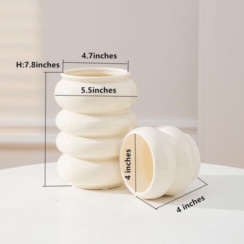 Anding White Vase Set. Flowers. White Ceramic Vase for Home Decor. Pampas Grass Vase. Boho Vase.Modern Vase. Decorative Vase for Home Decor. Clay Vase Flowerpot (AM6902 White) in Kuwait