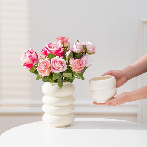 Anding White Vase Set. Flowers. White Ceramic Vase for Home Decor. Pampas Grass Vase. Boho Vase.Modern Vase. Decorative Vase for Home Decor. Clay Vase Flowerpot (AM6902 White) in Kuwait